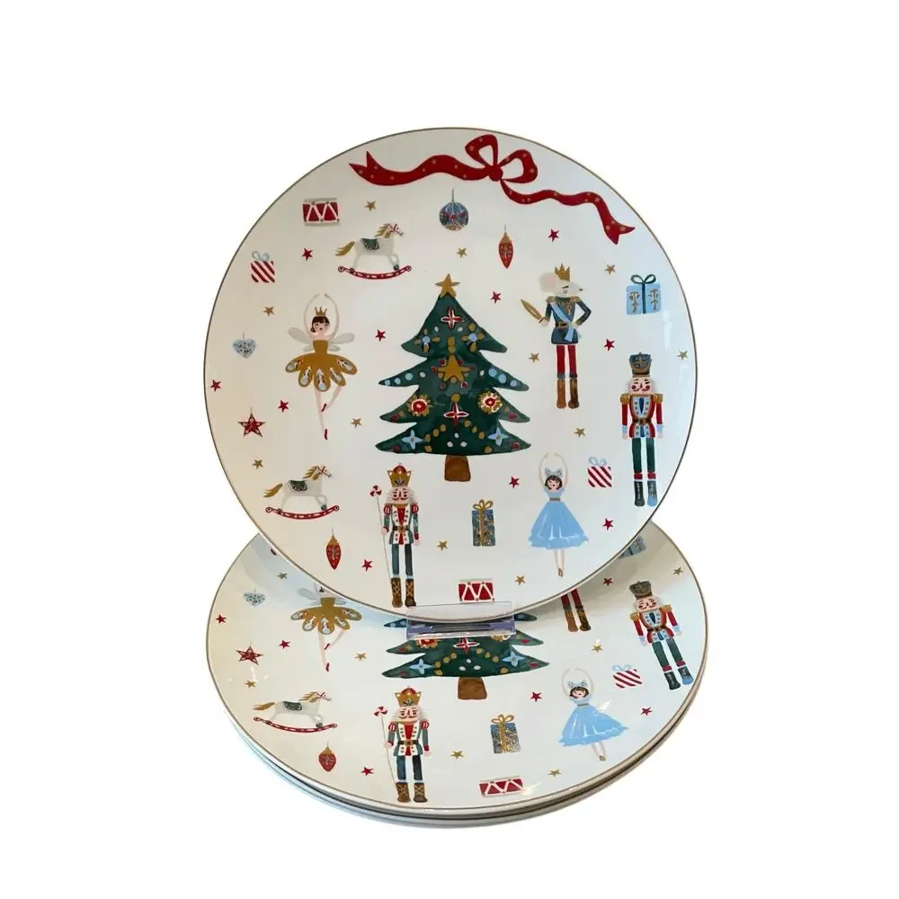 Set of 2 Grace Teaware Nutcracker Ballet Dinner Plates 10.5in Christmas New